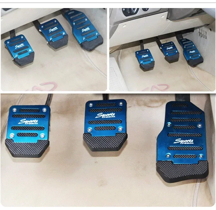 Aluminium-Autopedalabdeckungsset, automatische Handgetriebe, Gasfußabdeckungen in Rot, Silbrig, Blau – stilvoller Auto-Innenraum – Detail 4