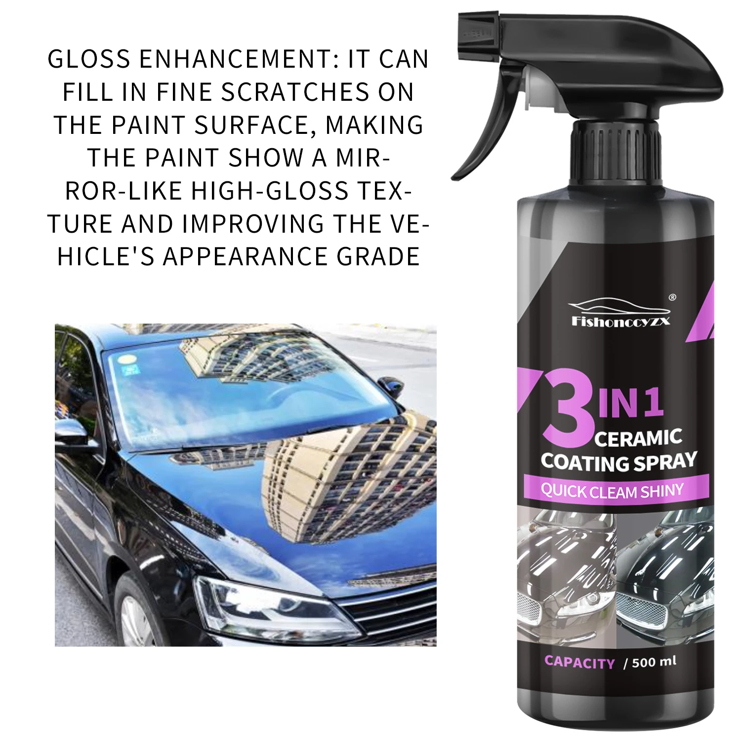 3 in 1 Car Ceramic Liquid Coating Spray Nano Crystal Hydrophobic Layer Polishing Agent High Gloss Paint Protection Wax Car Care