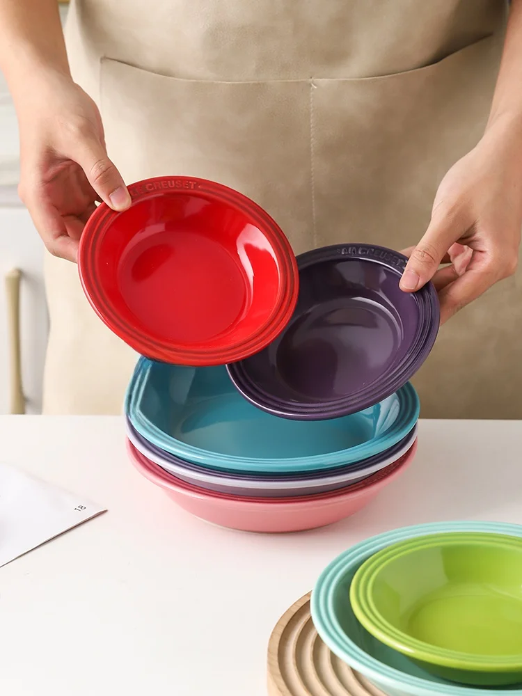 Le Creuset Cool Color Enamel Ceramic Dish Deep Dish Porcelain Plate French Style Pure Color Dinnerware Dishwasher Safe