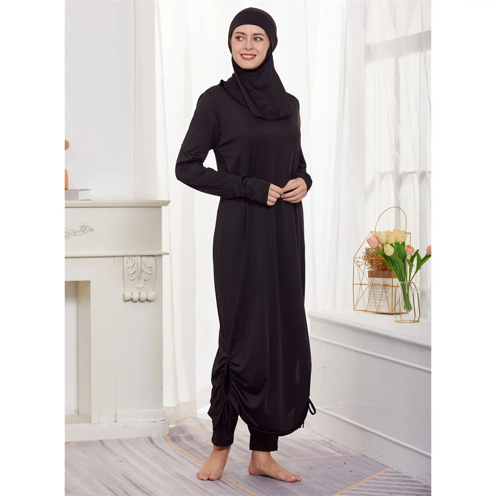 Burkini Met Hijab Moslim Badpak Vrouwen 2024 Nieuwe Badmode Maxi Jurk Islam Maillot Abaya Dubai Bescheiden Lange Gewaad Effen Kleding