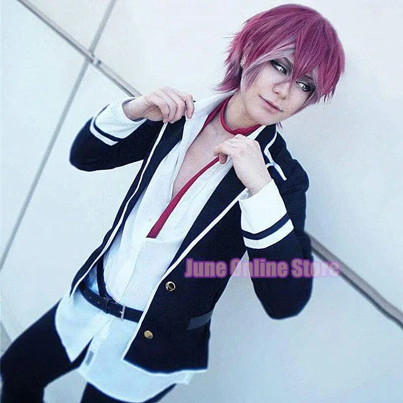 Anime Diabolik Lovers Sakamaki Ayato Cosplay Costume School Uniforms Halloween Party Wear Outfit Blazer Pants Tie Belt and wig