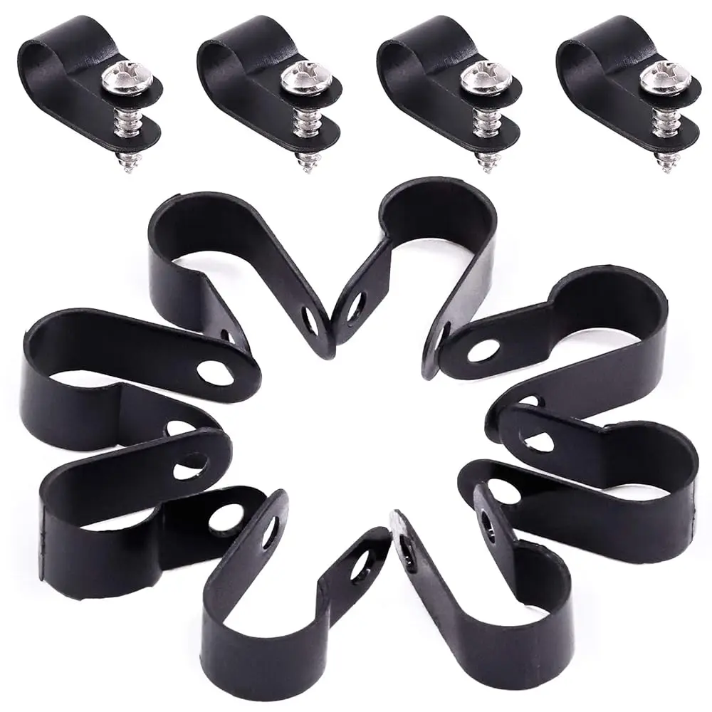 

120 шт. пластиковых кабельных зажимов R-образной формы с винтовым креплением, кабельные клипсы с винтами для организации проводов и кабельных каналов (3/8 дюйма)