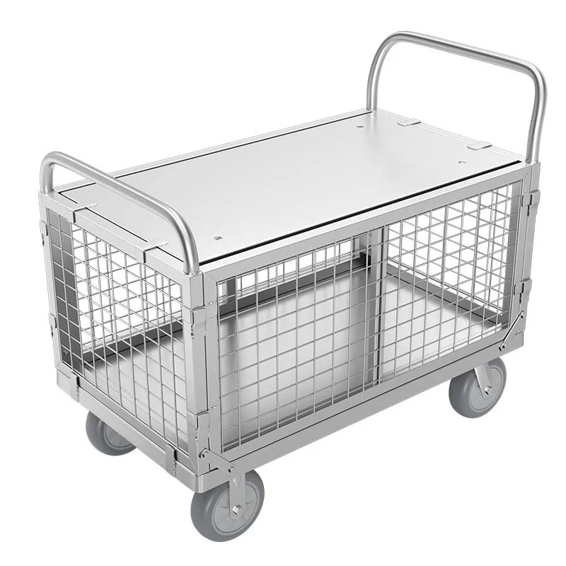 Folding Trailer Grid Logistics Supermarket Shopping Transfer Cart Flatbed Street Vendor Multi-purpose Handcart