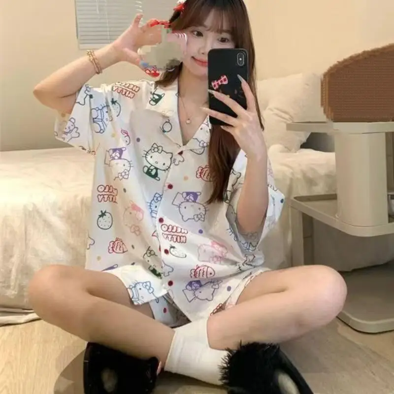 

Anime Kawaii Women Summer Short Sleeved Shorts Home Clothe Pajama Set Women's Casual Loose Pajama Set Comfortable Soft Clothe