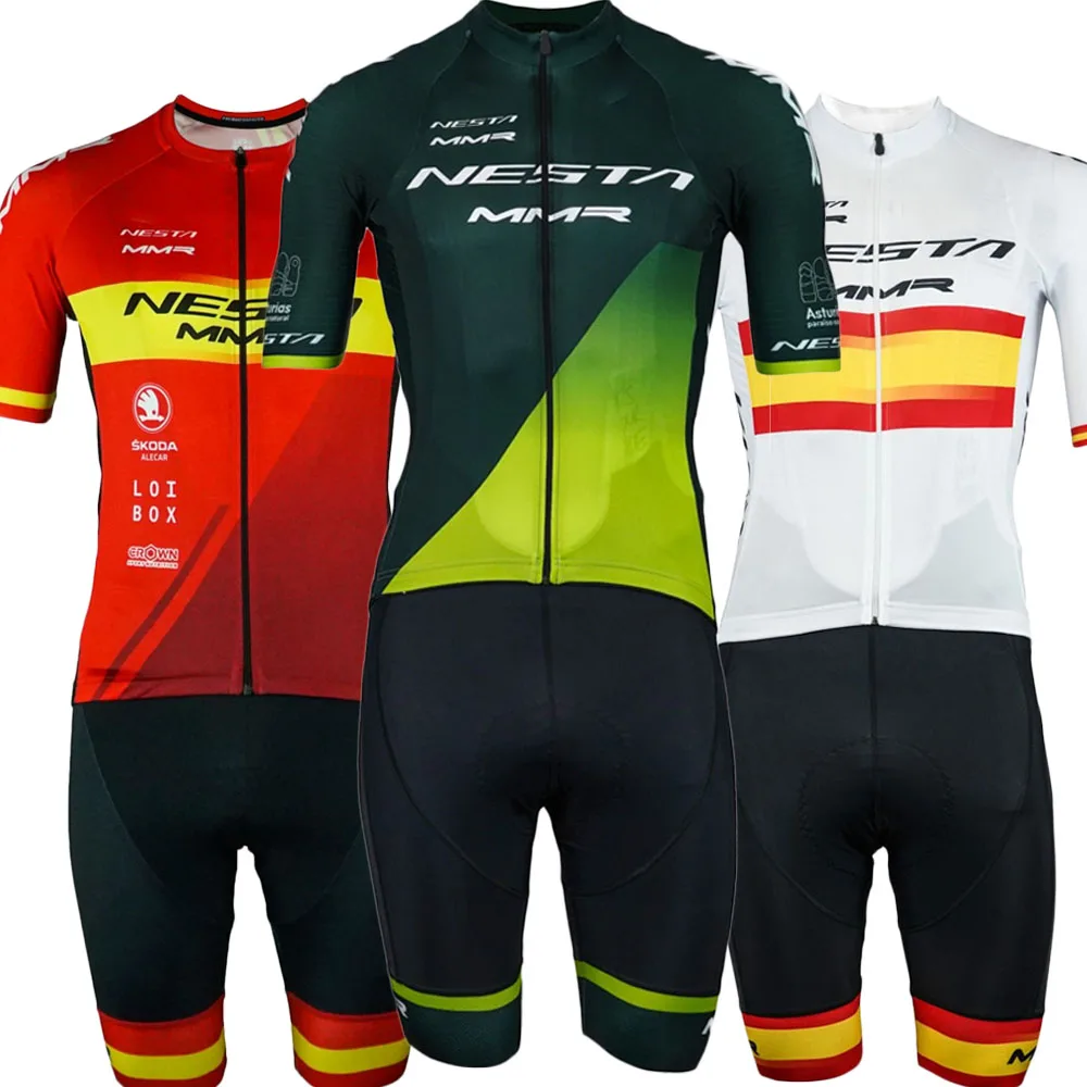 Conjunto de Ropa de Ciclismo para hombre, camisetas de equipo de bicicleta, pantalones cortos con pechera, Maillot de Ciclismo de montaña, España, MMR GREEN, 2023