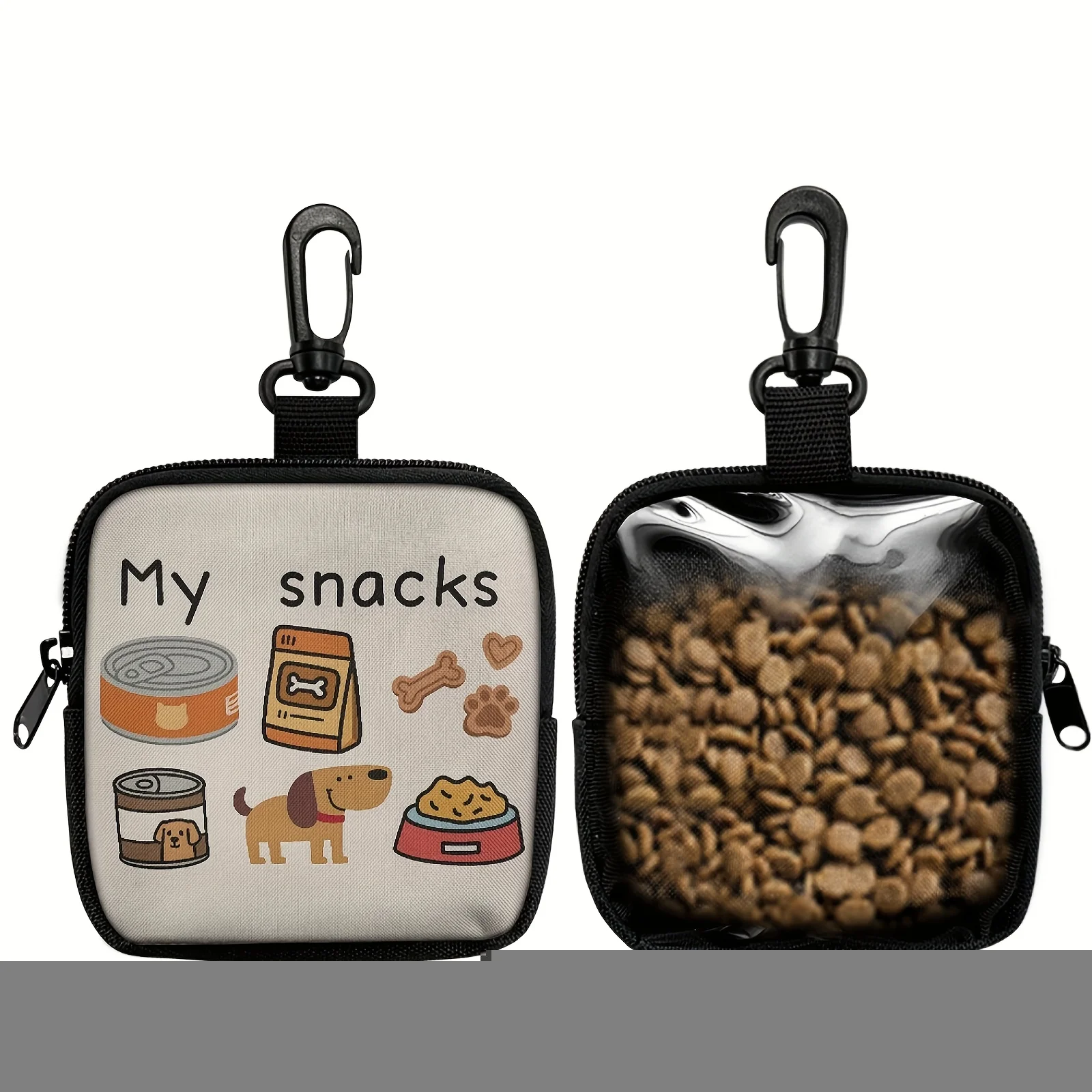 1pc Dog Print Dog Treat Bag with Hook and Zipper - Pet Training Set, Puppy Pet Training Walking Bag, Dog Training Accessories
