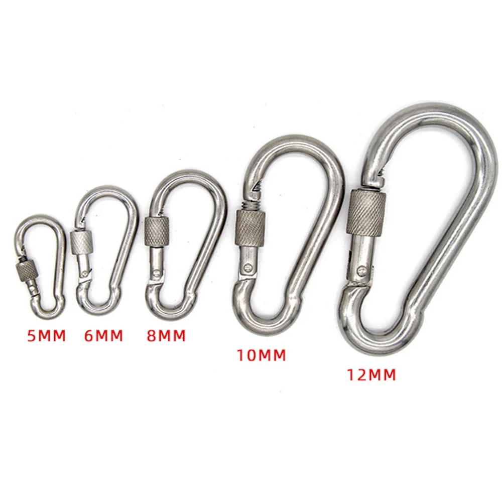 1-10pcs M5-M14 Spring Hook Mountaineering Caving Rock Climbing Carabiner Safety Master Screw Lock Buckle