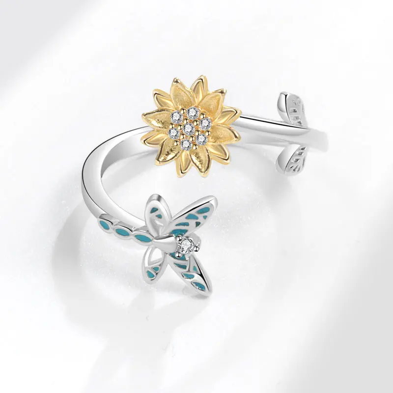 حلقات غزل للنساء من القلق الكريستالي والاسترخاء ، حيوان لطيف ، يعسوب ، حلقة دوارة ، دوار التسكع ، فراشة ، زهرة ،