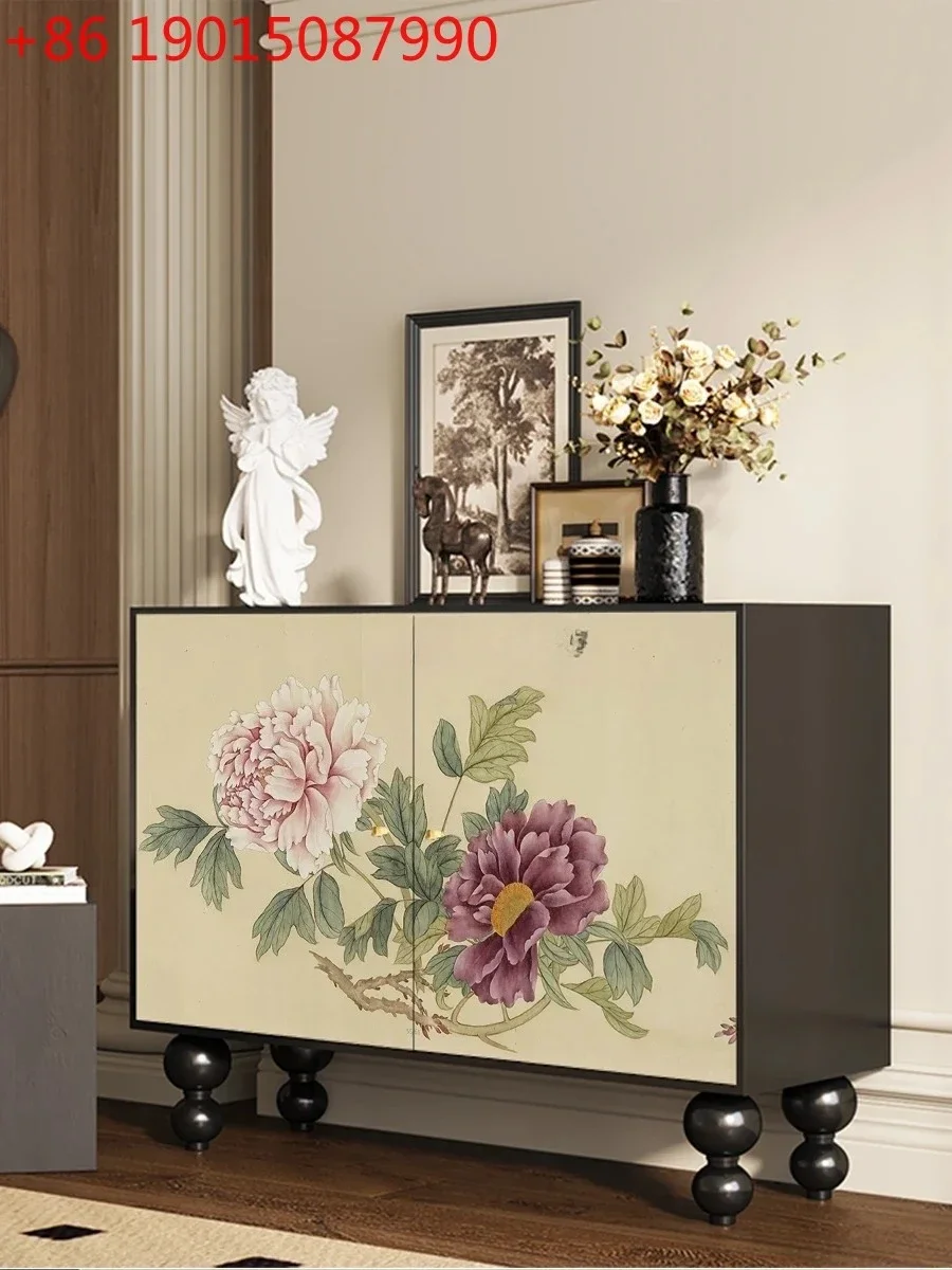 New Chinese Style Entryway Shoe Cabinet Living Room Wall-Mounted Vintage Style Home Solid Wood Storage Cabinet