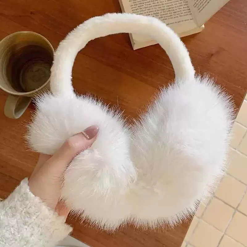 

Белые наушники на зиму, теплые наушники, замшевые плюшевые наушники для женщин, мягкие утолщенные наушники, милые модные аксессуары для ушей