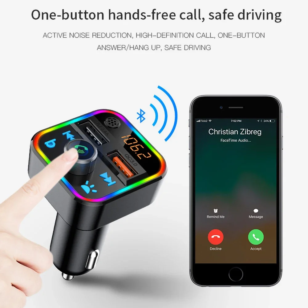 Dual USB Fast Charger Car Accessories Bluetooth-compatible FM Transmitter Car Player Kit Handsfree LED Backlit USB Charger