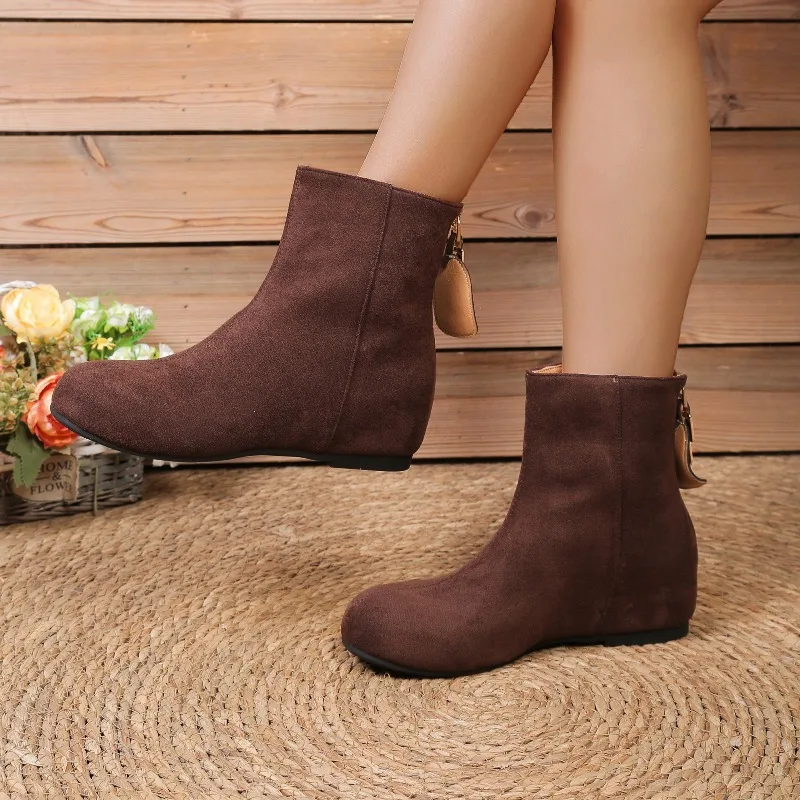 شتاء 2025 جديد الجلد المدبوغ المرأة عودة سستة الأحذية الإناث موضة منتصف الكعب الدافئة حذاء من الجلد أحذية مريحة في الهواء الطلق للنساء