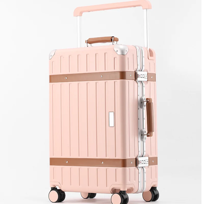 2024 New Wide Handle Suitcase Trolley Case Strong and Durable Boarding Box Retro Wide Tie Rods Aluminum Frame Luggage