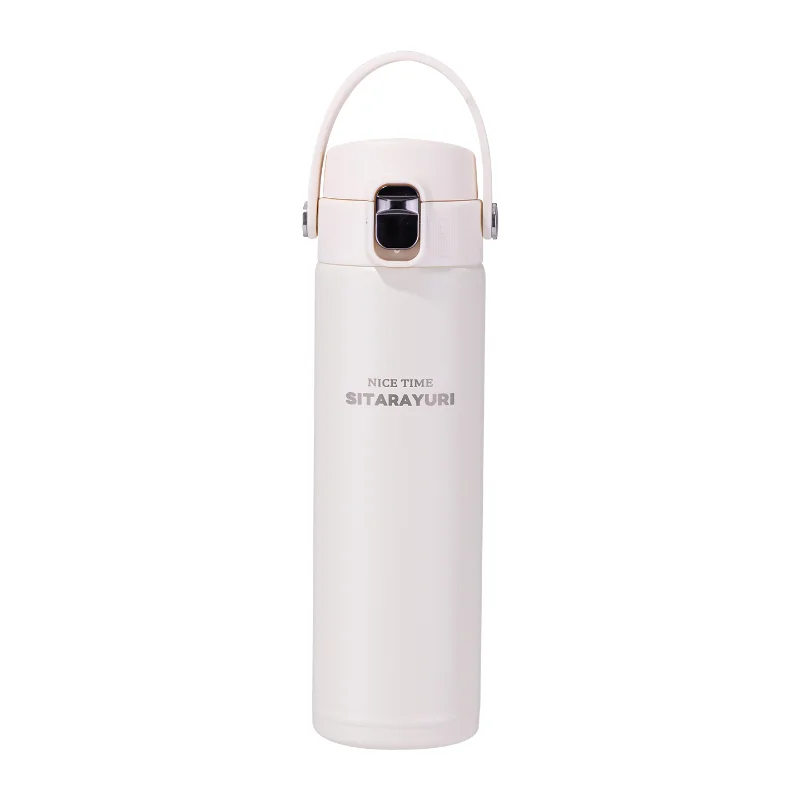 

500ml Push Button Insulated Water Bottle With Easy Open Hand Carry Loop Stainless Steel Thermos For Office Gym Travel Outdoor