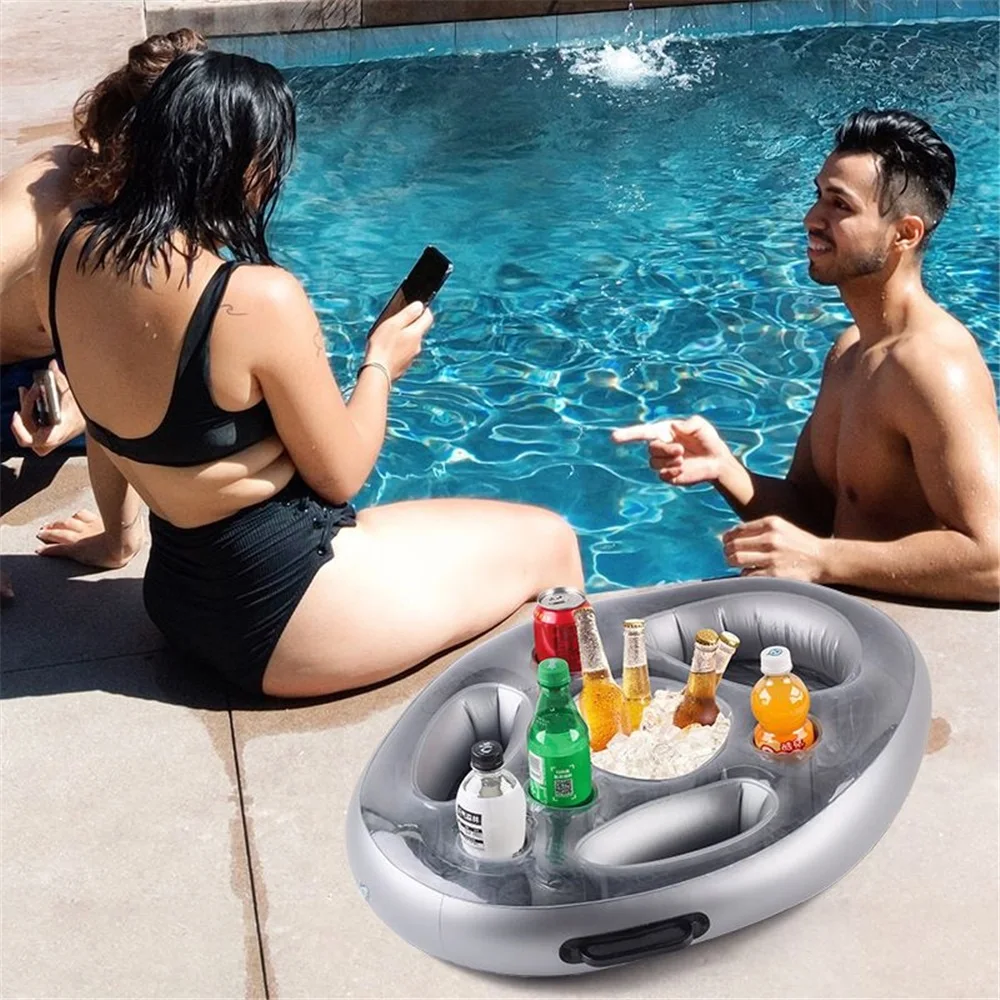 Inflatable Swimming Pool Beer Table Cooler Floating Bar Tray Pool Mattress Water Food Beverage Holder Swimming Accessory
