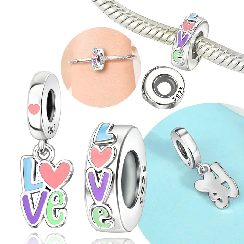 

Серебро S925, подвески в виде любви, красочные бусины в форме сердца с допамином, подходят для оригинального браслета для женщин, ювелирные изделия своими руками, подарки, повседневное соответствие