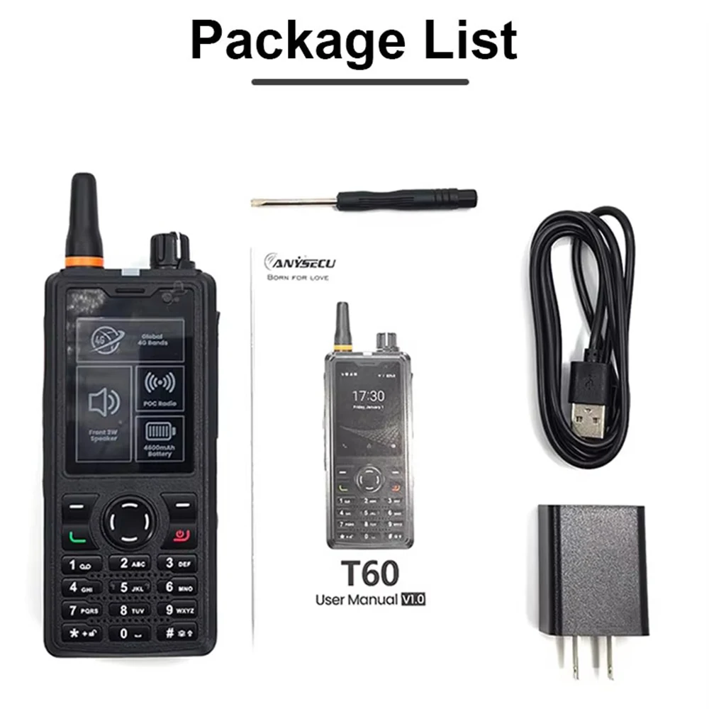 ANYSECU T60 Radio Jaringan 4G Android 8.1 Dengan WIFI GPS Bekerja dengan ZELLO Real-ptt Echolink POCstar F41 POC Walkie Talkie