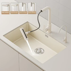 Milk White 304 Stainless Steel Kitchen Waterfall Sink Large Single Sink Dish Basin Sink With Multifunction Touch Waterfall