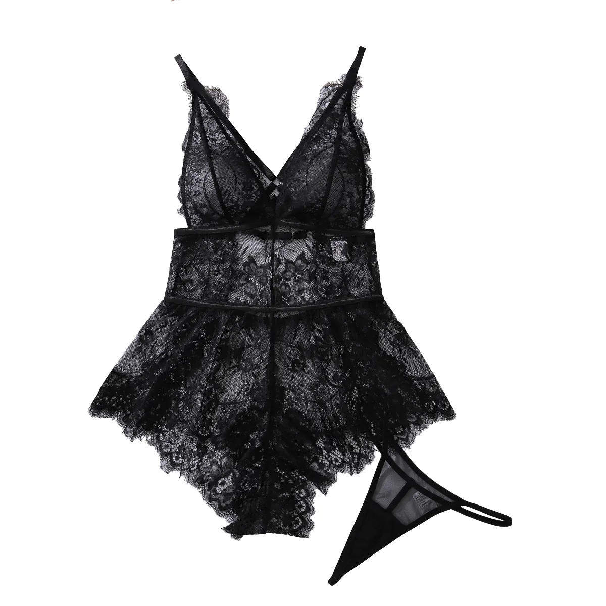 시시 섹시 핫 란제리 유혹적인 속눈썹 레이스 바디수트 끈팬티 2피스 세트 댄서 나이트 파티 의상 포르노 여성 의류