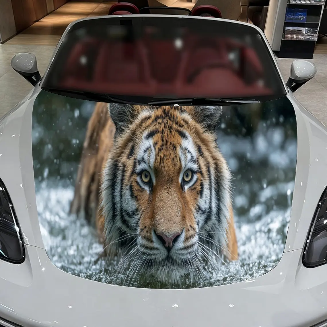 Impressive Water Tiger Car Hood Stickers - Self-Adhesive, Waterproof and Durable Vinyl Wrap, Decorate And Protect Your Car - The