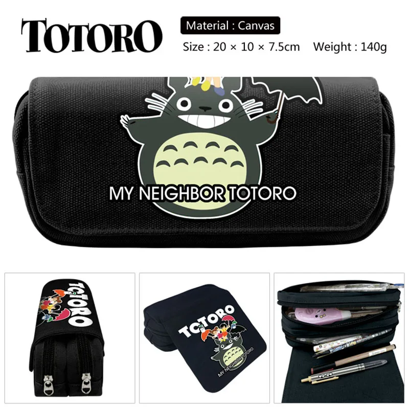 Totoro Kotak Pensil Kartun Lucu Tas Kotak Pena Anime Kawaii Kantong Pensil Ritsleting Perlengkapan Sekolah Penyimpanan Besar Siswa Anak-anak