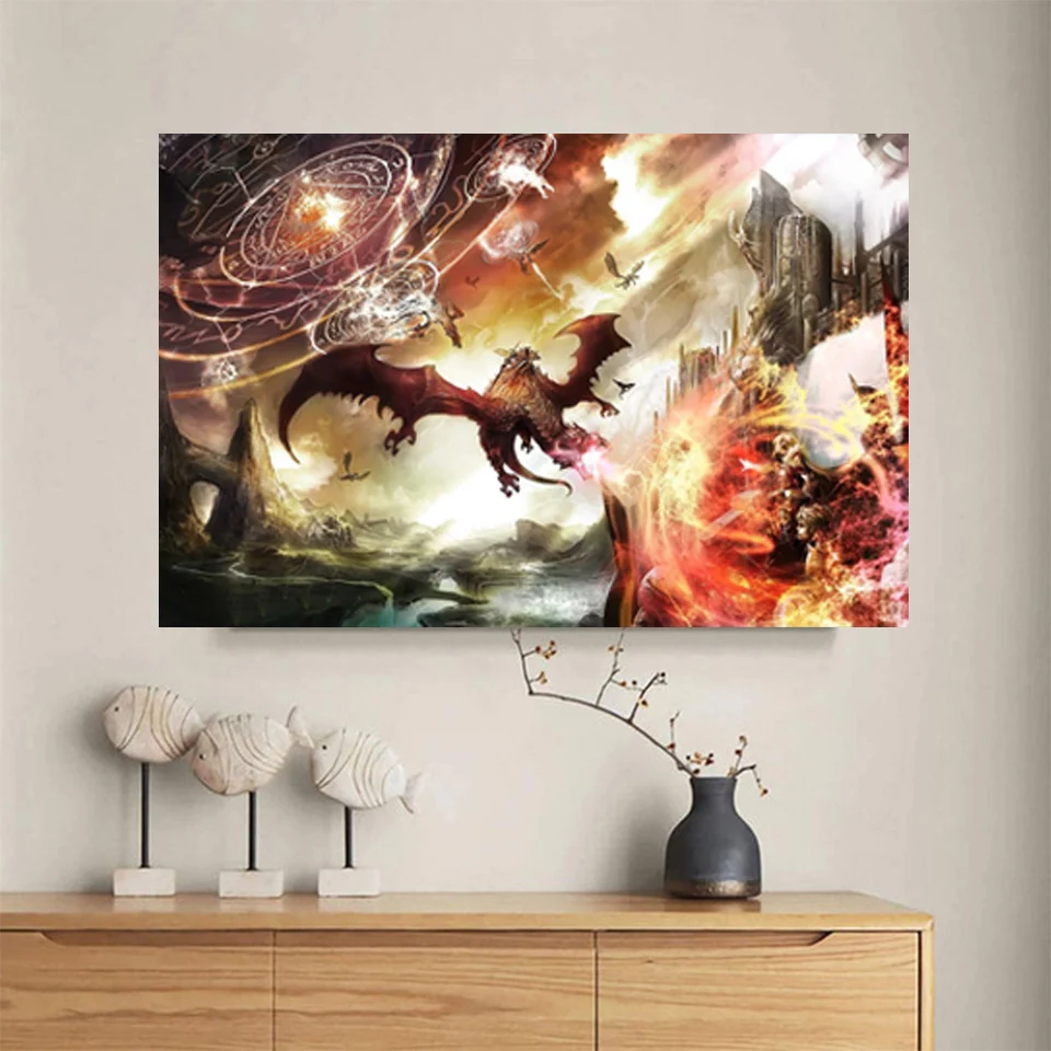 Fantasy world dragon forest 5d diy diamond painting full drill mosaic art cartoon castle landscape diamond embroidery home decor