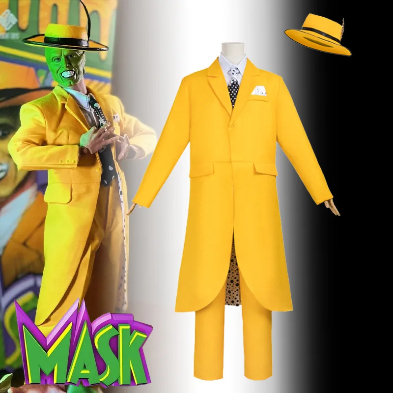 

Horror Movie The Mask Cosplay Costume Yellow Clown JimCarry Jim Carrey Cosplay Green Mask Man Costume Cosplay Halloween Suit