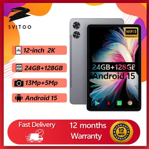 SVITOO Android Tablet 12 inch Large Screen Tablet 24GB+128GB 2K Display 18W Fast Charge 5MP+13MP Camera 8000mAh Battery Tablets