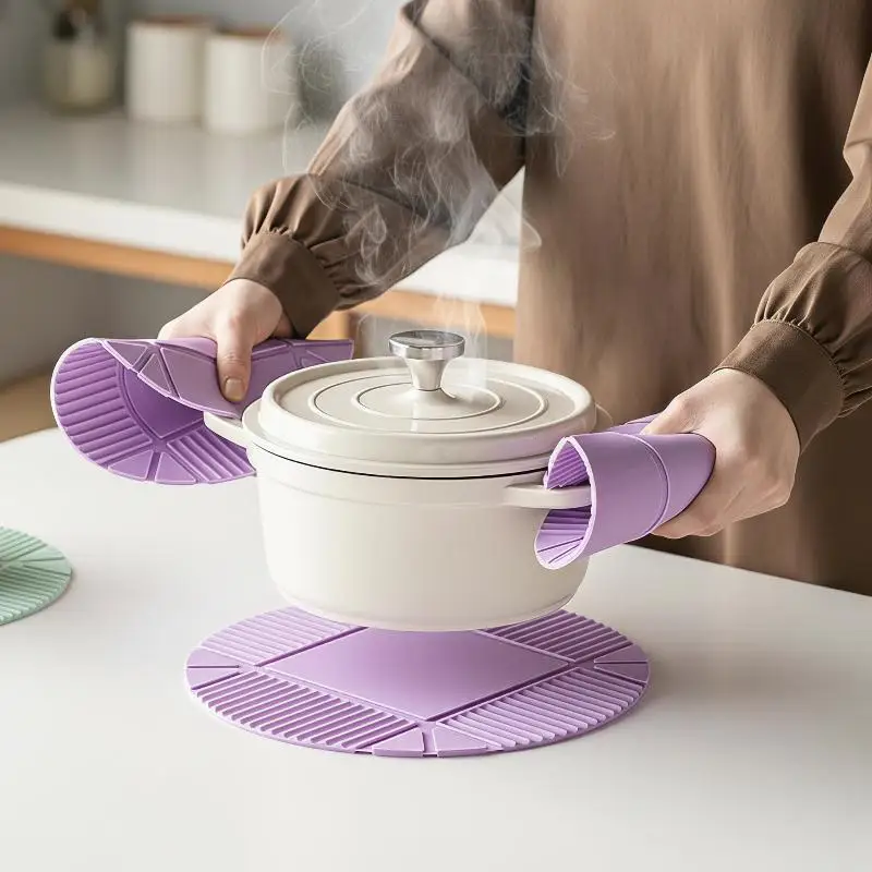1Pcs Heat Resistant Non-Slip Trivet Multifunctional Foldable Silicone Mat Portable Folding Cutting Board Plate For Kitchen