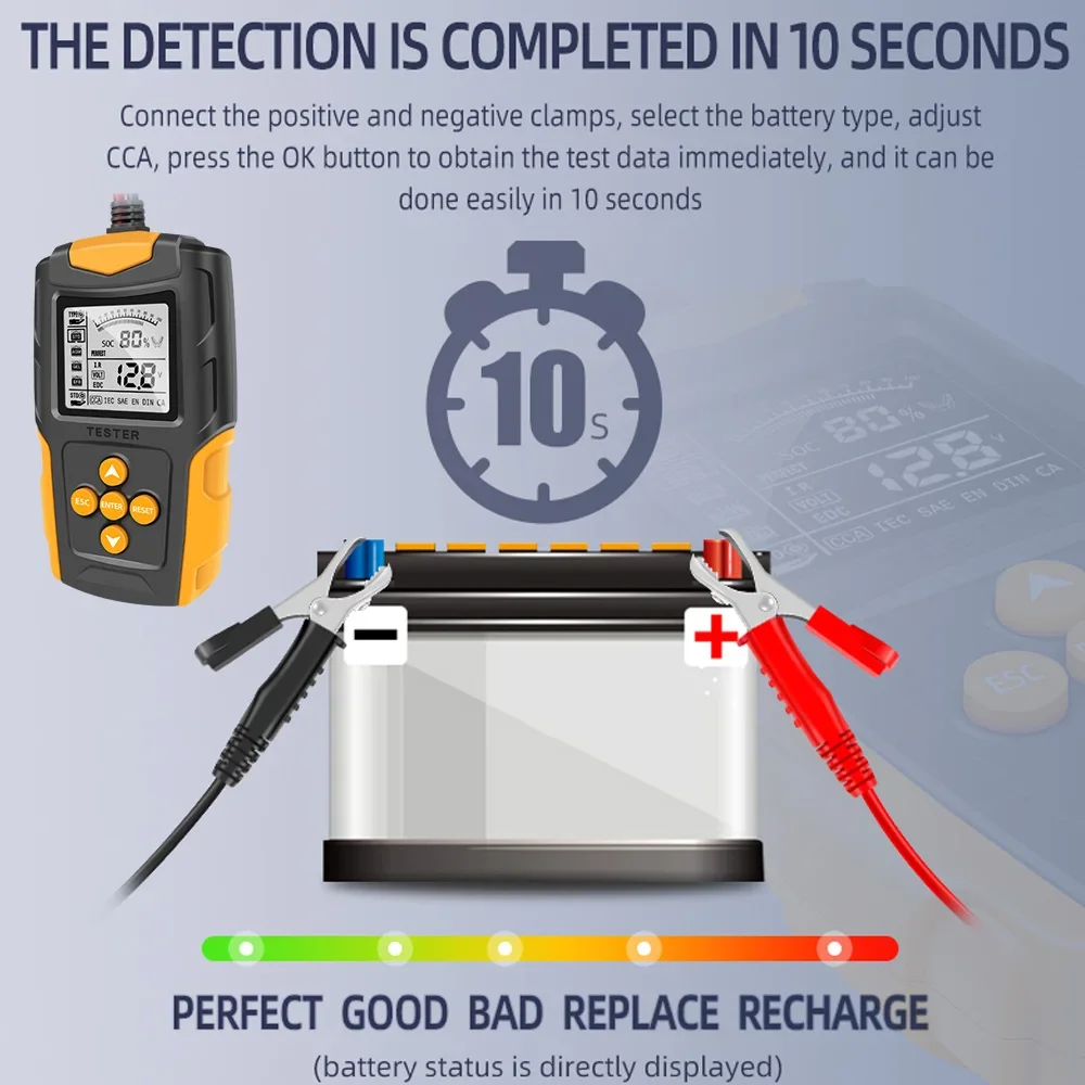 Tester baterii analizator baterii ładowarka samochodowa skaner LCD narzędzia do kontroli diagnostycznej dla akumulatorów samochodowych Tester