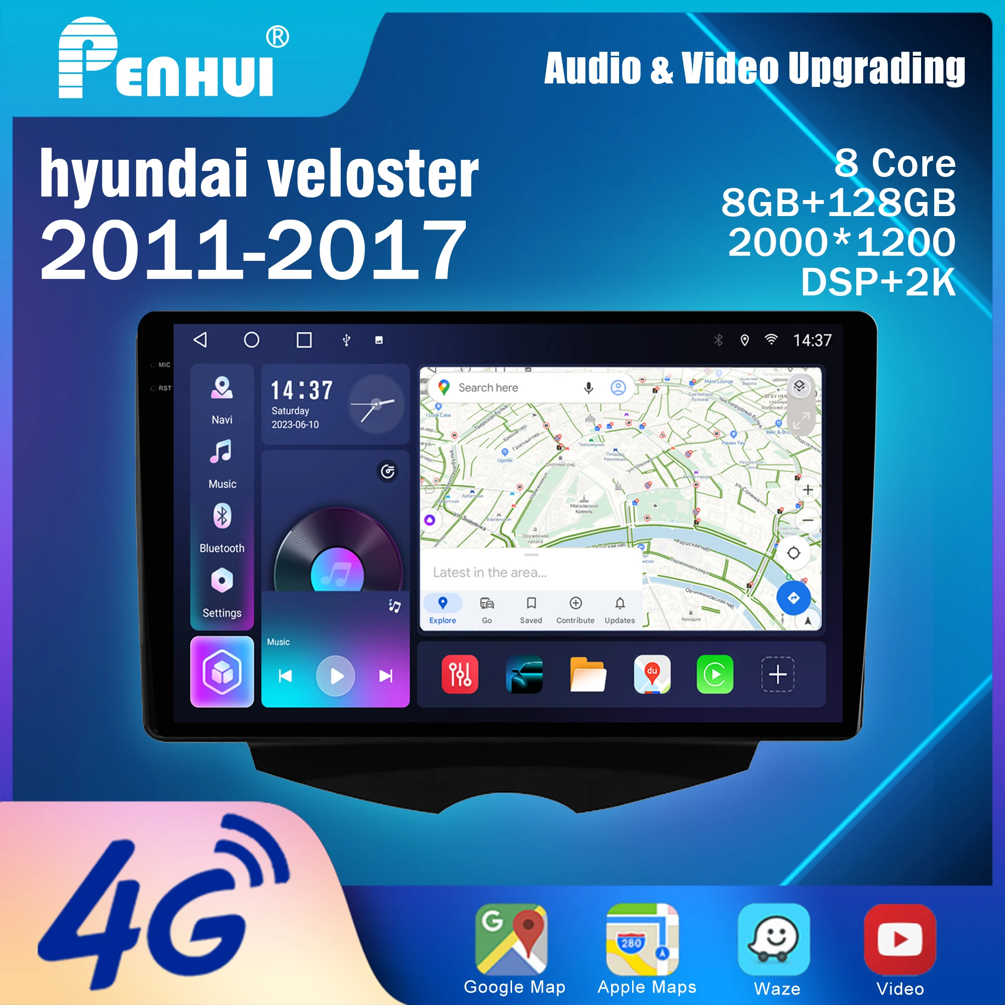 Penhui for hyundai veloster 2011-2017 Android Car DVD Multimedia Player Screen Audio Video 2 Din DSP Bluetooth CarPlay Radio