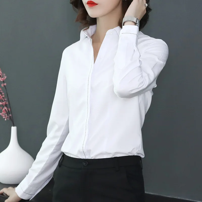 

New Blouses & Shirts Long Sleeve Office Outfit Women Cotton White Black OL Work Wear Korean Style Female Blusas Camisas Mujer