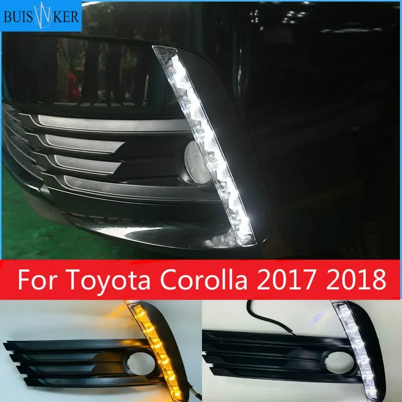 

2PCS Car DRL Lamp LED Daytime Running Light For Toyota Corolla 2017 2018 Yellow Turn Signal Function Waterproof 12V