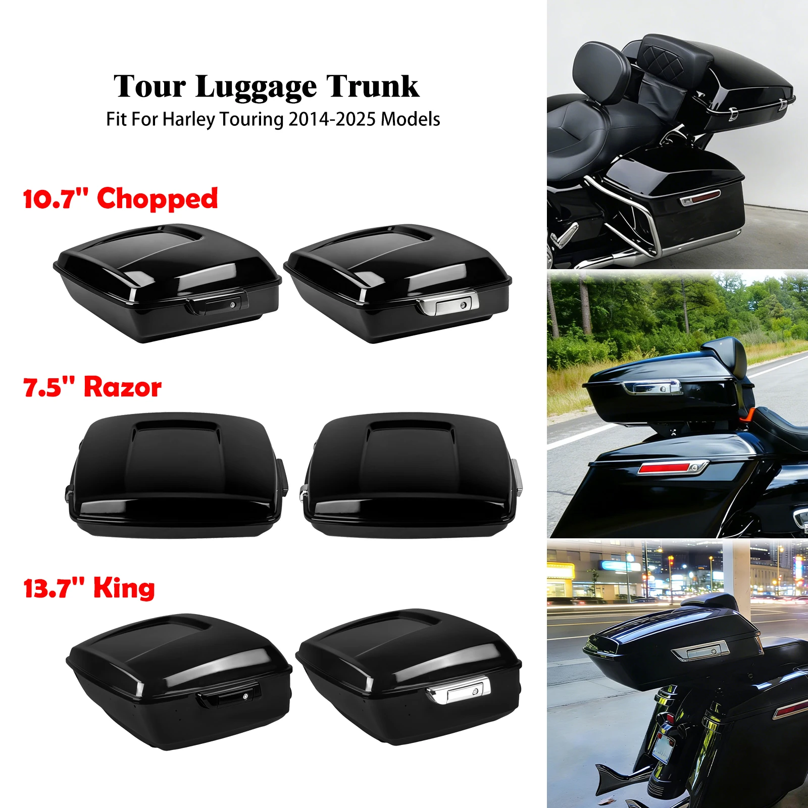 Motorcycle 7.5'' 10.7'' 13.7'' Chopped Razor King Tour Trunk Luggage Box Tail Bags Rear Case For Harley Touring Glide 2014-2025
