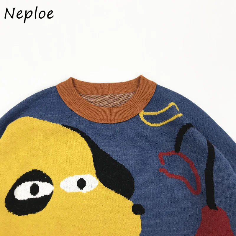 Neploe Japanese Style Women Sweaters O-neck Long Sleeve Cartoon Pattern Jacquard Female Pullover Loose Girl Autumn Knit Tops