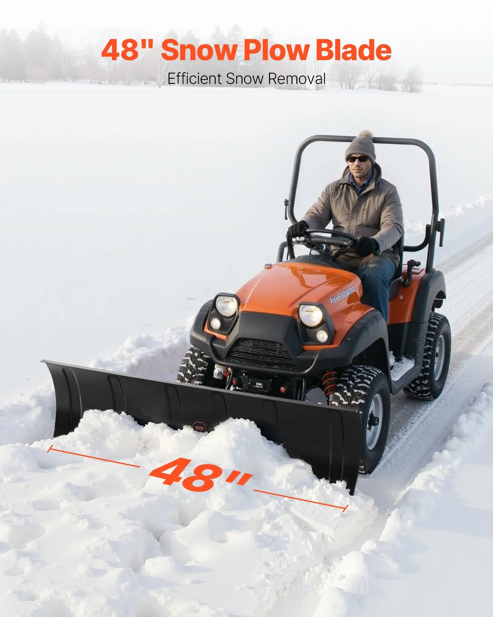Snow Plow Kit, 48in Universal Snow Plow Attachment, Height & Left-Right Adjustable, Quick To Detach, Steel ATV Scrape Blade, 3 Mount Options, Efficient Snows Clearing, for Most ATVs & UTVs
