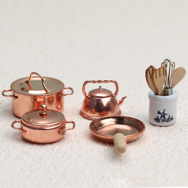 

1:12 аксессуары для кукольного дома, миниатюрная мебель, кухонные аксессуары, чайник для воды, нож, вилка, банка, суповый горшок, модель кукольного домика, игрушки