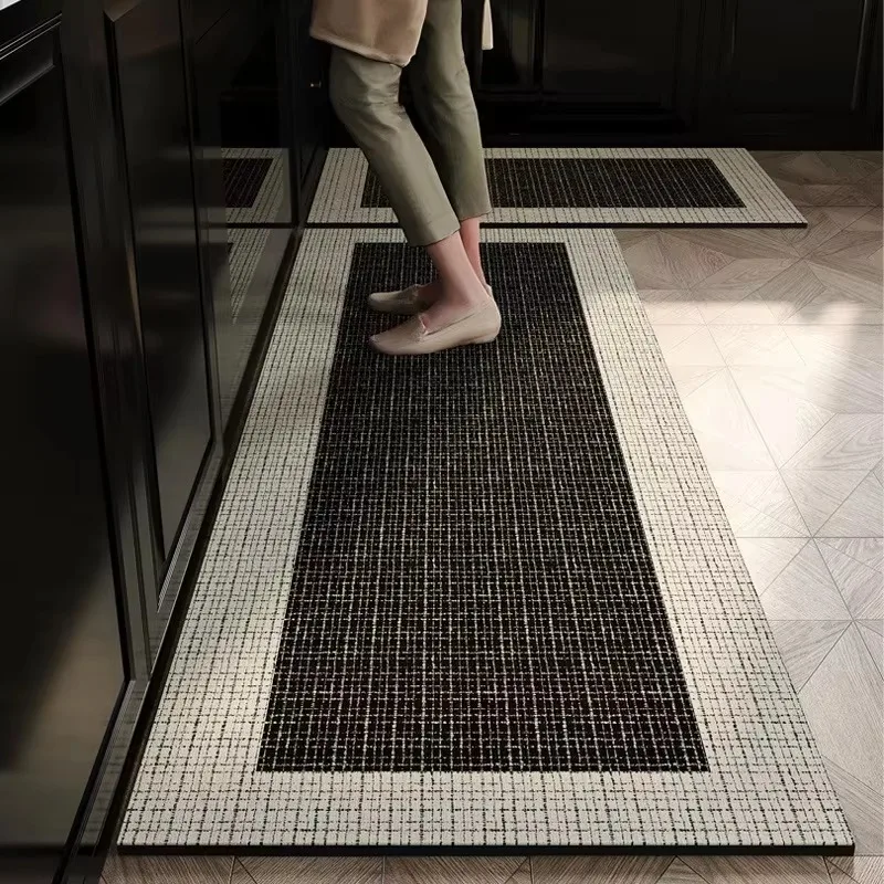 VIKAMA 1/2pcs Black White Striped Long Mat, Quick Dry & Washable, for Kitchen Laundry Room Corridor Indoor Door, Home Decor