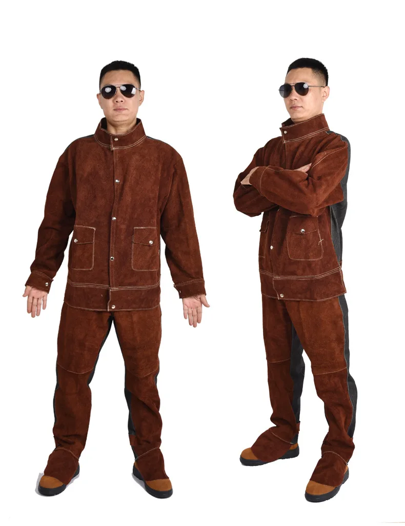 Cowhide Welder Suits Cow Leather Breathable Electric Welding Suits Anti Scalding Workshop Uniforms Flame Retardant Coveralls