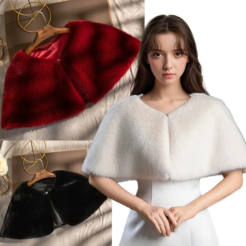 Autumn and winter bride imitation fur shawl wedding dress cape toasting clothes warm outside with bridesmaid cape