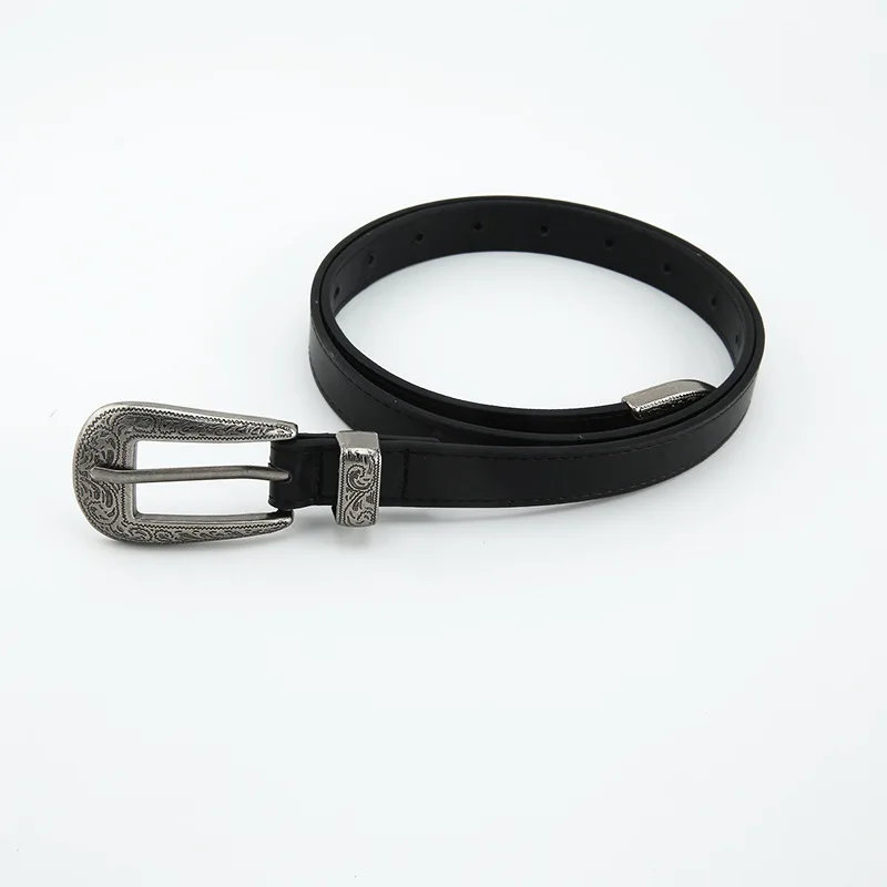 Retro niche belt women's metal leather ins style black fashionable casual belt versatile and simple matching denim belt