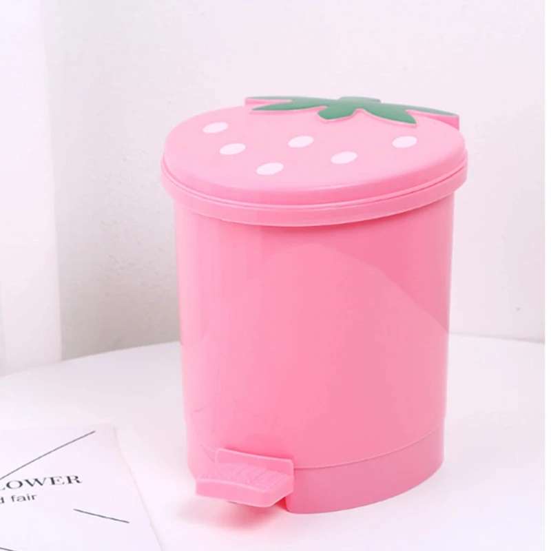 Strawberry Trash Can with Lid Automatic Pop-Up Cover Small Rubbish Box for Home Office Tabletop Dirty Sundry Container