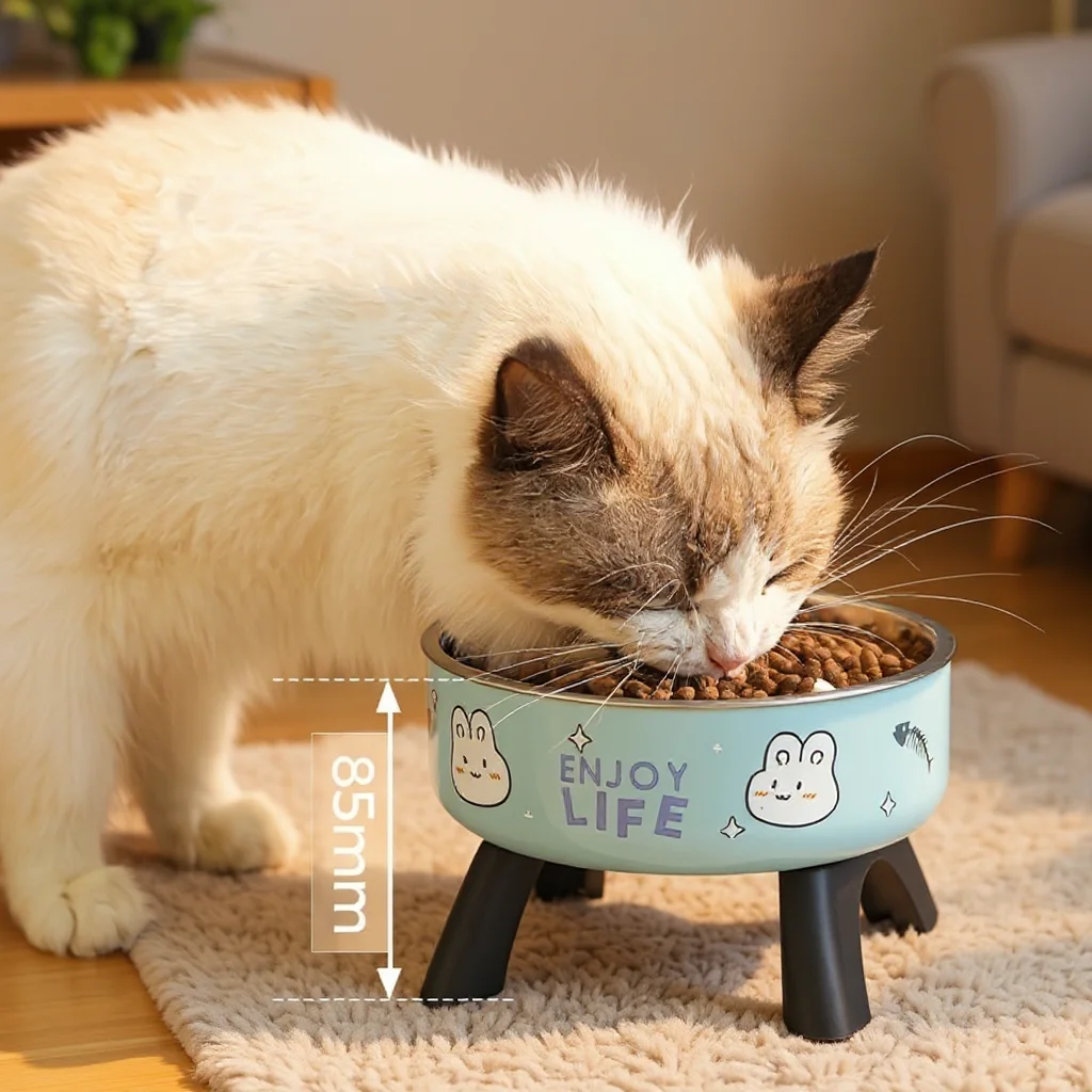 Anti-Tip Stainless Steel Pet Bowl with Cute Bunny Design | Elevated, Non-Slip, Perfect for Cats and Dogs, Durable Plastic Base