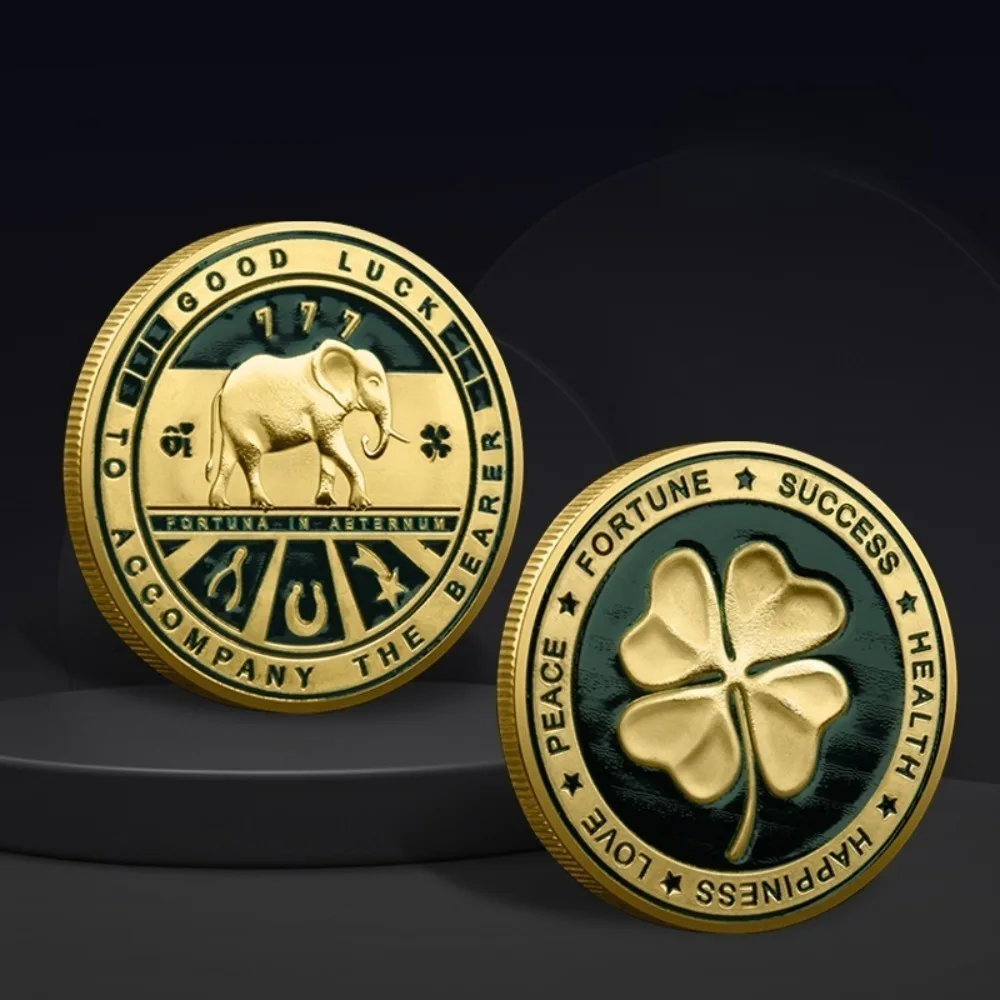 Three-dimensional Relief Baked Paint Metal Handicraft Commemorative Badge Four Leaf Clover Elephant Commemorative Coin Medal