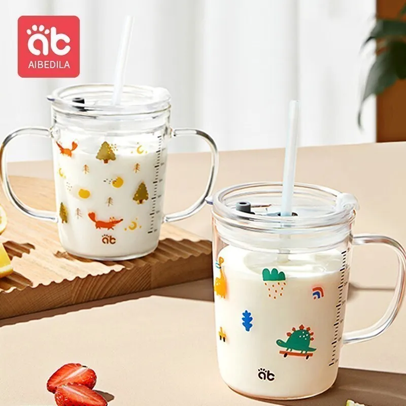 AIBEDILA Children's Water Bottle for Kids Baby Products Child Cups Children Straw Milk Scale Water Learning Drinking Cup AB5361