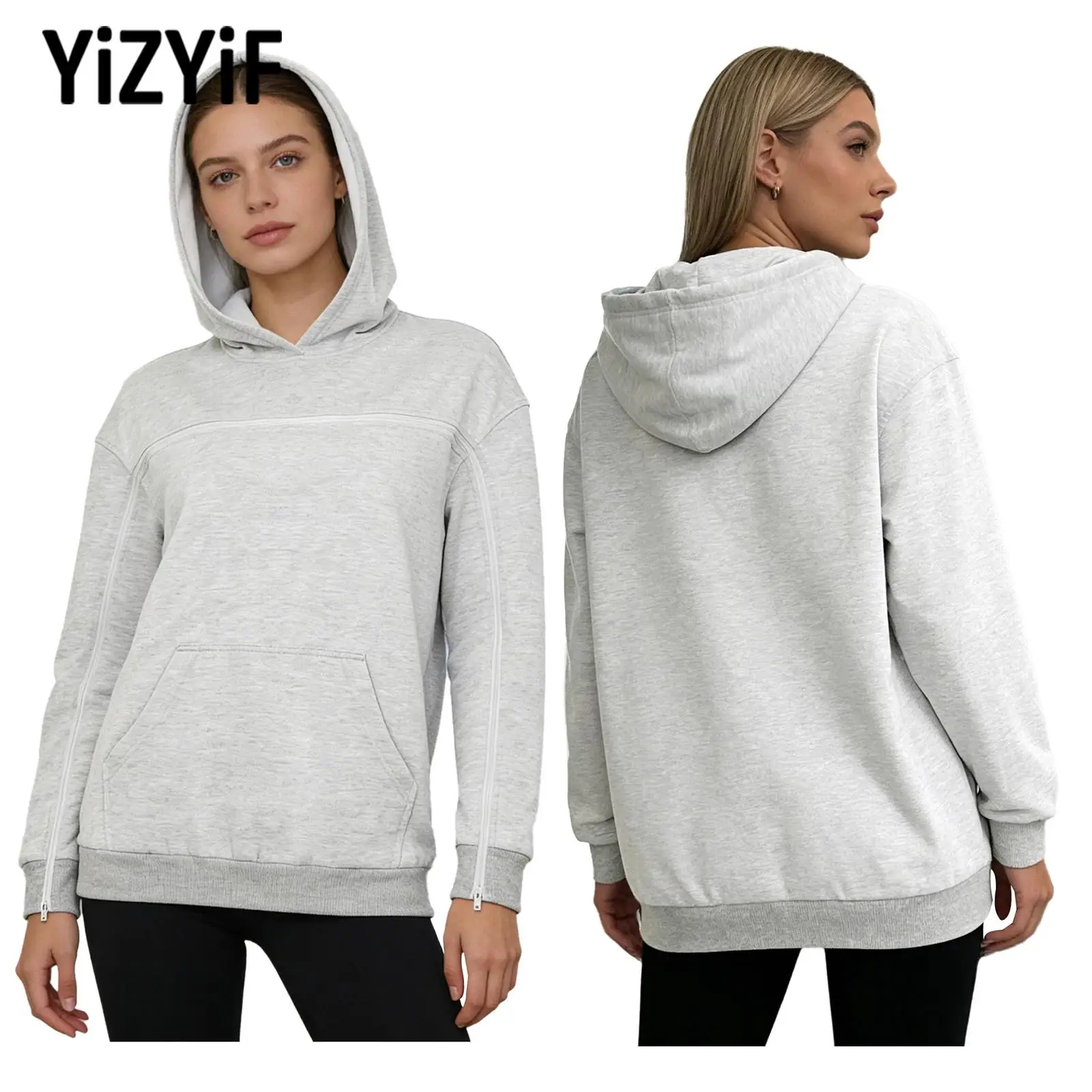 Women Breathable Hooded Sweatshirt with Dialysis Port Access Shoulder Hidden Side Zipper Long Sleeve Shoulder Post Surgery Shirt