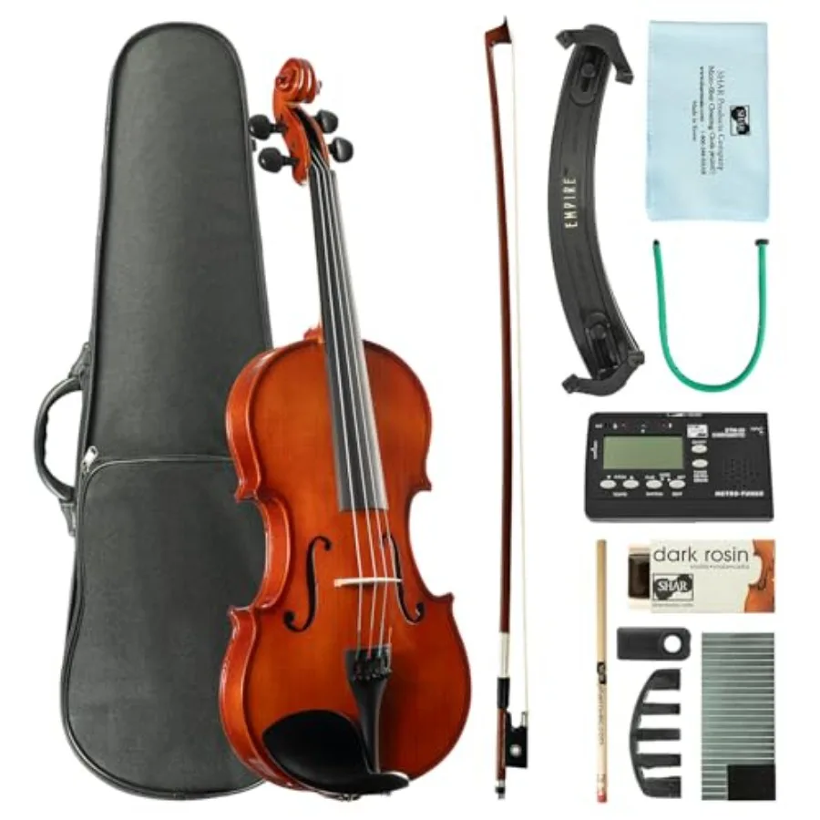 

Полноразмерная скрипка 4/4 для начинающих, стартовый набор с корпусом из массива дерева, натуральная отделка, полностью ручная работа, включая чехол.