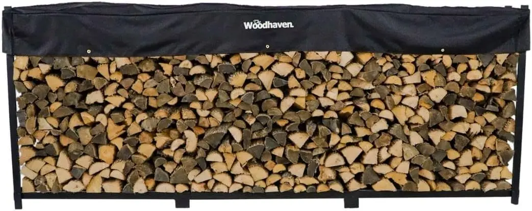 12 Foot 3/4 Cord Black Outdoor Wood Rack - Optional Cover - Heavy Duty Metal Log Rack - Black Powder Coat Finish