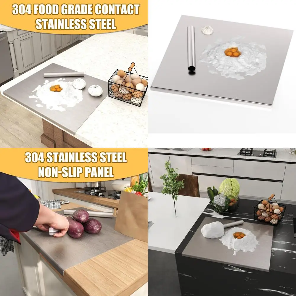 

Extra Large Stainless Steel Chopping Board with Lip, Rolling Pin, Ideal for Meat, Vegetables, Fruits, Cheese, Bread, 31.5x22.8 I