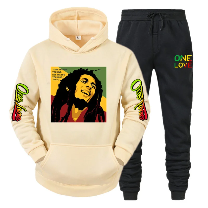 Moletom com capuz feminino bob marley legendary reggae amor rapper impressão moletom inverno moda casual topo manga comprida + calças conjunto